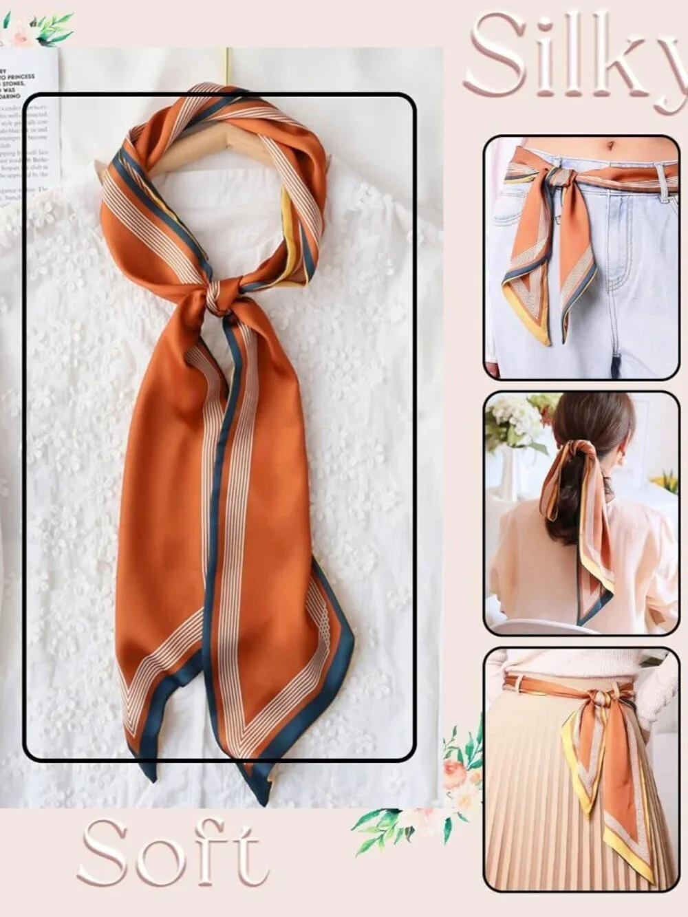 Women's Ginger White Vertical Fashion Elegant Oblique Angle Scarves Bag Scarfs